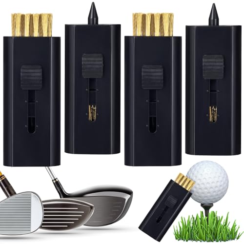 CustomyLife 4 Pack Retractable Golf Club Cleaner Brushes, Portable Pocket Golf Club Brush Groove Cleaner Double-Sided Cleaning Tool Black Accessories