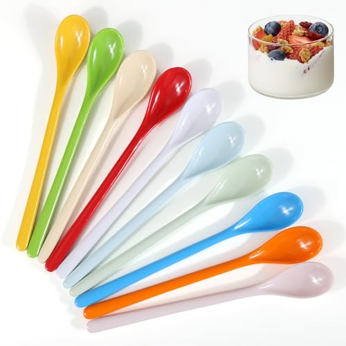 JIANGZHIB 10 Pièces Cuillere Plastique long, Cuillères à Glace en Mélamine Multicolore Imitation Porcelaine, Cuillère Longue en Plastique Réutilisables...