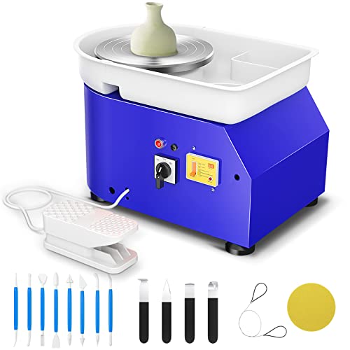 MINENICE Tornio per Ceramica elettrica 350W 25CM,Tornio per Argilla a velocità Regolabile con Ceramica Elettrico Pedali Professionale con Ceramica Strumenti di Intaglio per Adulti, Bambini(Blu)