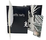 Buqalkje Deaths note notebook with feather pen 4 PCS Set Notebook Anime Cosplay Japan Anime Theme Writing Journal, Feather Pen, L Necklace & Book Chain