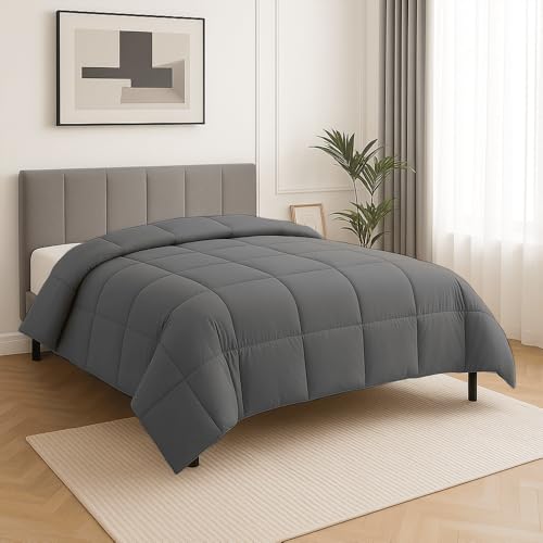 Image of Oversized King Plus Size Comforter Set - All Season Down Alternative Bedding Comforter Set - Quilted Duvet Insert with Corner Tabs - Box Stitched Blanket - Breathable, Soft - Dark Grey