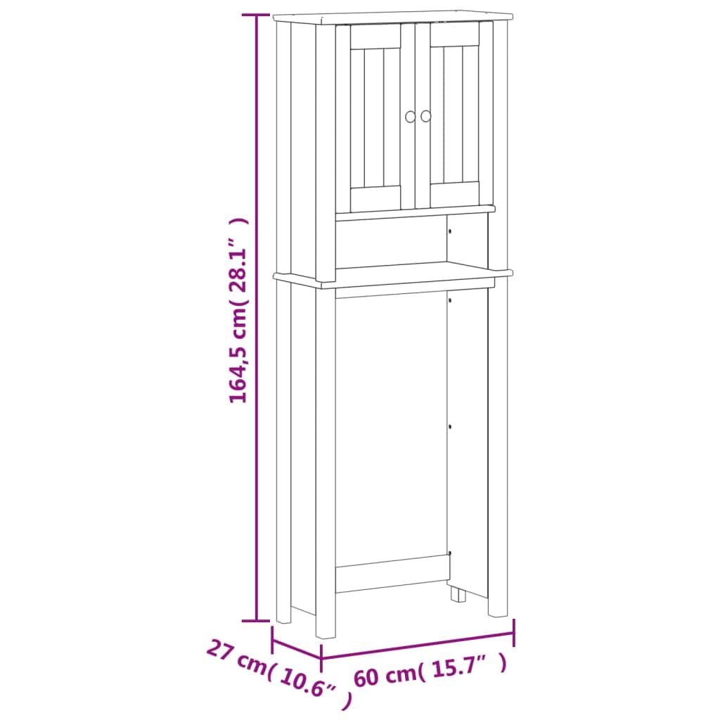 Mobile Sopra WC in Legno Massello di Pino Bianco 60x27x164,5 cm | Scaffale salvaspazio da bagno a 3 ripiani con 2 ante, ideale per organizzare articoli da toeletta in piccoli spazi.
