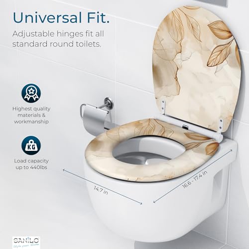 Image of Sanilo Wooden Toilet Seat with Quick Release & Soft Close [ROUND] - Decorative & Slow Close Molded Wood Seat - With One Click for Easy Installation & Cleaning - With Adjustable Fit (Faylora)