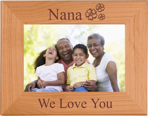 CustomGiftsNow Nana We Love You - Engraved Alder Wood Tabletop/Hanging Picture Photo Frame (5x7-inch Horizontal)