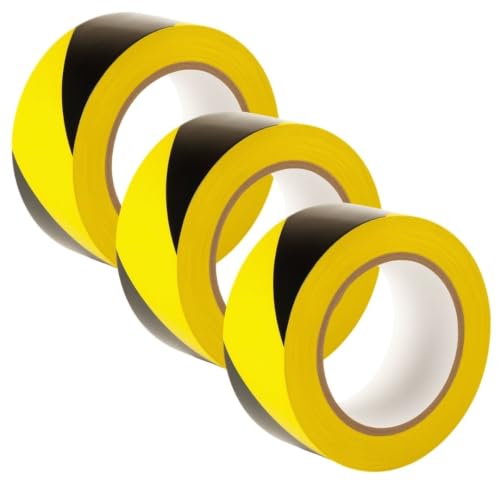 GTSE 2 inch x 108 ft Black &amp; Yellow PVC Vinyl Floor Tape, Safety Marking Tape, 3 Rolls, 6 mil Thick, Suitable for Dance Floors, Gyms, Warehouses, Sports Facilities