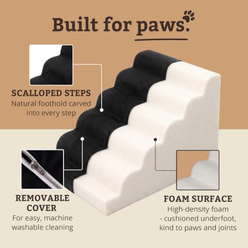 Image of Snoozer Scalloped Dog Ramp, 21 inch Tall Foam Pet Stairs, 5 Steps, Black