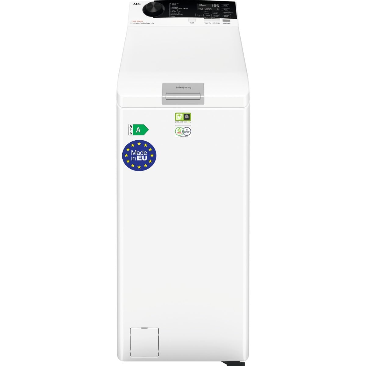 AEG LTA7E7231E, Lavadora de Carga Superior 7 Kg, 1200 rpm, Libre Instalación, Función Vapor, Función Prosense, Soft Opening, Cajón LiquiSystem, Display LCD XL, Serie 7000, Blanca, Clase A