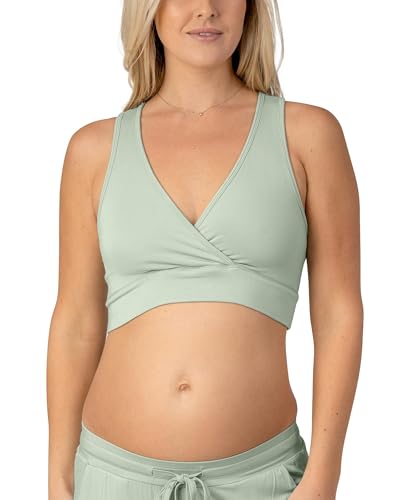Image of Kindred Bravely French Terry Nursing Bra for Breastfeeding and Sleep, Racerback Crossover, Soft and Stretchy Maternity Bra (Aqua Mist, Large Busty)