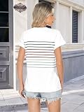 Loaribe Womens Short Dolman Sleeve Crew Neck Shirt Summer Tops Beach Vacation Clothes Fashion Striped Casual Outfits Trendy Spring Break Essentials T Shirts 2026 Basic Loose Fit Clothing, White, M
