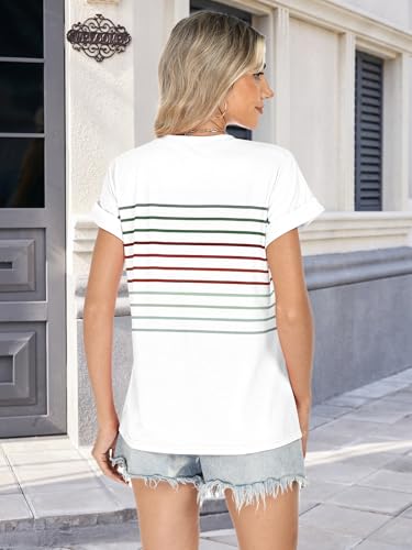 Loaribe Womens Short Dolman Sleeve Crew Neck Shirt Summer Tops Beach Vacation Clothes Fashion Striped Casual Outfits Trendy Spring Break Essentials T Shirts 2026 Basic Loose Fit Clothing, White, M