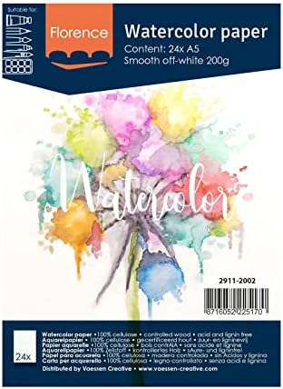 Vaessen Creative Florence Watercolour Paper A4, Ivory, 300 GSM, Artist Grade Quality, Textured Surface, 10 Sheets for Painting, Handlettering, Art Projects