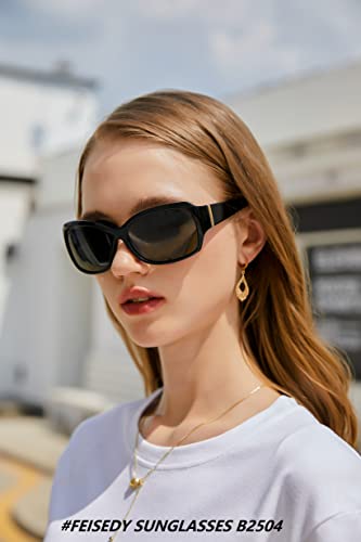 FEISEDY Polarized Oversized Sunglasses for Women Men, Classic Rectangle Wrap Around Large Frame UV400 Protection B25043