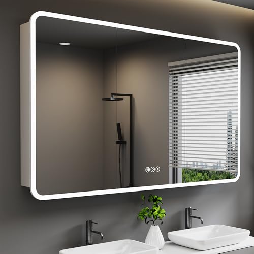 LED Mirror Medicine Cabinet with Storage and Outlets