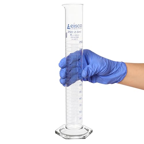 Cilindro graduado 250 ml probeta de cristal de borosilicato con escala cada 2 ml 5