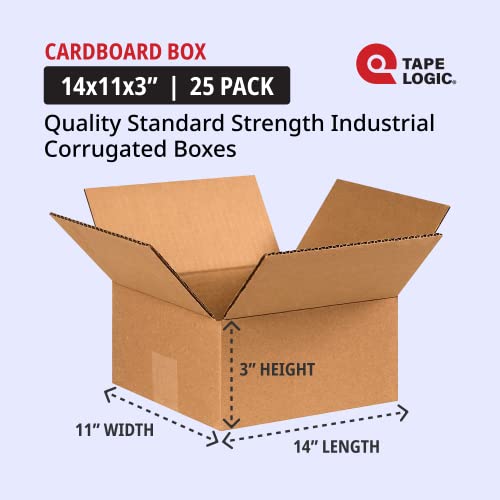 Image of Tape Logic Shipping Boxes Flat 14 inchL x 11 inchW x 3 inchH, 25-Pack | Corrugated Cardboard Box for Packing, Moving and Storage