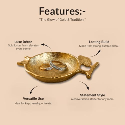 Image of MARKET 99 Golden Pomegranate Catch Dish | Glossy Aluminium Embossed Bowl for Home Decor, Table Display & Gifting |Designer Decorative Catch-All Tray for Dining, Center Table & Festive Use