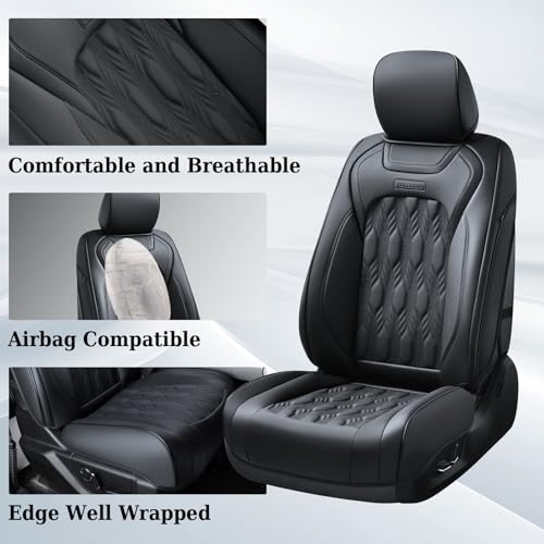 Coverado Car Seat Covers Full Set, Leather Ford F150 Seat Covers Fit for 2015-2026 F150 and 2017-2026 F250 F350 F450 Super Duty Crew Cab XL XLT Lariat King Ranch Platinum，Black by Coverado - Used condition - Image 4