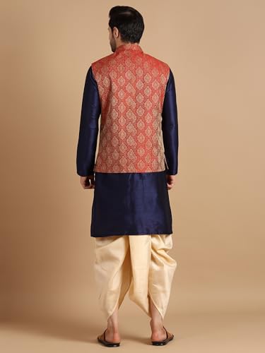 Image of Men's Silk Blend Solid Kurta Dhoti Set with Designer Ethnic Nehru Jacket