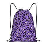 Nevjipu Drawstring Backpack - Purple Leopard print fashion Small Drawstring Gym Bag for Women Men, Sports Cinch String Bag Backpack for Beach Travel Swimming