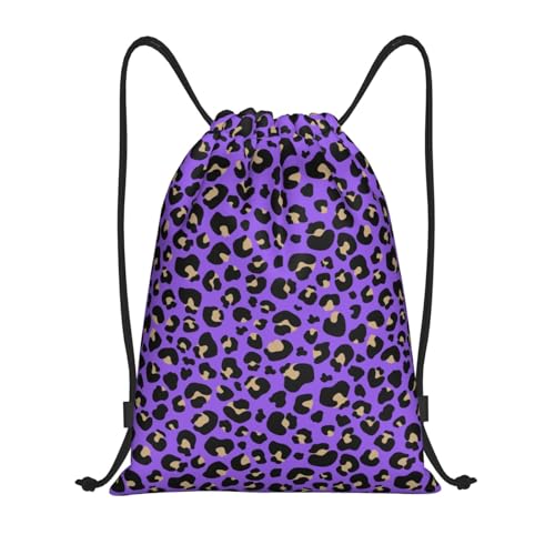 Nevjipu Drawstring Backpack - Purple Leopard print fashion Small Drawstring Gym Bag for Women Men, Sports Cinch String Bag Backpack for Beach Travel Swimming