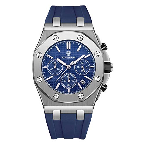Preisvergleich Produktbild Armbanduhren,Silikongürtel 3 Augen Multifunktions Timing Wasserdicht Kalender Quarzuhr Mode Sportuhr Silber Shell Blaue Oberfläche