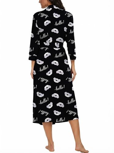 Image of VINTATRE Robes for Women Long Knit Bathrobe XS-4XL | 3 /4 Sleeve Bathrobes with Pockets, Stretchy and Lightweight Fabric, Inner Tie and Fixed Outer Belt, Mid Calf Length