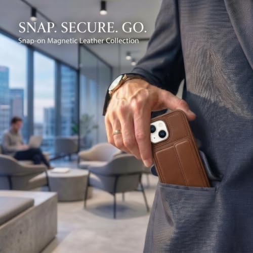 Image of amazon basics Luxury Vegan Leather Back Cover for iPhone 12 | Built-in Card Holder Slot | Integrated Mobile Stand | Slim Shockproof Protective Case with Stitched Finish - Brown