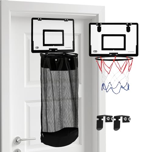 2-in-1 Over the Door Basketball Laundry Hamper and Basketball Hoop, Durable Hanging Sports Laundry/Clothes Basket with Hoop and a Bottom Zipper for Kids Teen Bedrooms, Dorm Rooms, Bathroom