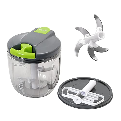 wenco Premium Zerkleinerer, 900 ml Fassungsvermögen, Manueller Gemüseschneider mit Ausgießer, 12,5 x 12,5 x 13,5 cm, Kunststoff/Edelstahl, Grau Grün Transparent wenco Premium Zerkleinerer, 900 ml Fassungsvermögen, Manueller Gemüseschneider mit Ausgießer, 12,5 x 12,5 x 13,5 cm, Kunststoff/Edelstahl, Grau Grün Transparent