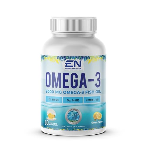Empower Nutrition Omega 3 Fish Oil 2000 mg with EPA 660 mg & DHA 440 mg Enriched with Vitamin E No Fishy Aftertaste - (Natural Lemon Flavor) (60 Softgels)