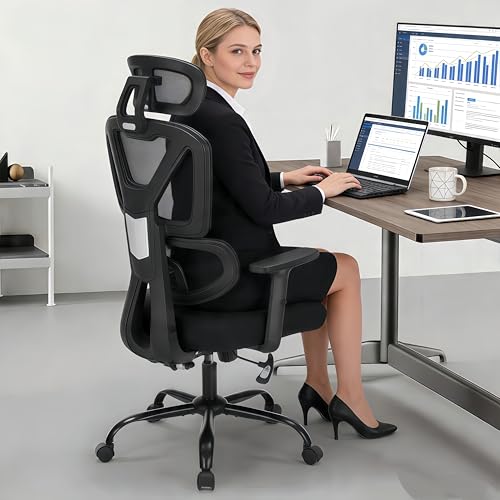 Ergonomic Office Chair, High Back Mesh Executive Desk Chair with Adjustable Height and Adjustable Armrests, Lumbar Support Swivel Task Computer Chair, 350LBS Capacity for Home Office