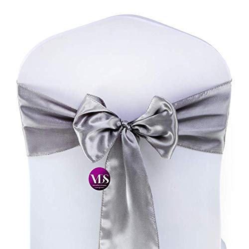 VDS Satin Chair Sashes Chair Cover Back Tie Sateen Bows Ribbon for Wedding Birthday Graduation Engagement Ceremony Event Party Banquet Venue Hotel All Dining Chair Decoration (50PC) (Silver Grey)