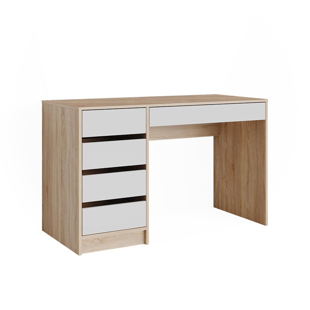 Vicco Bureau Sherry, Sonoma/Blanc, 55x120cm avec tiroirs, Convient comme Poste de Travail pour Le télétravail ou Les études