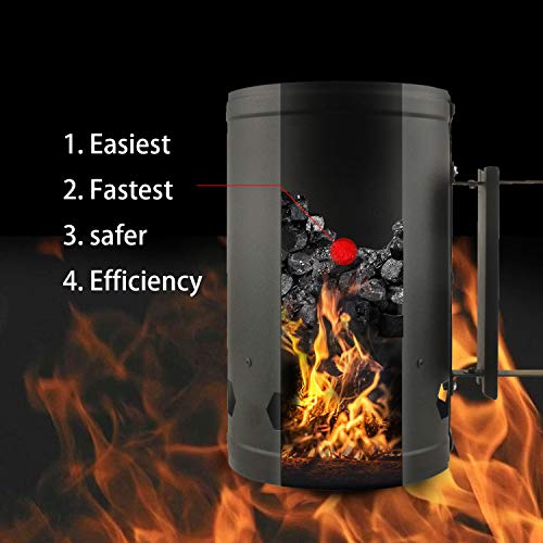 Eau Black Charcoal Chimney Starter, 11x6.5 Inch Chimney Starter with Set Fireplace Accessories for BBQ Charcoal Grill Briquette Coal Fire Starter Chimney, Quick Rapid Fire Briquette Charcoal Starters - Thumbnail 5