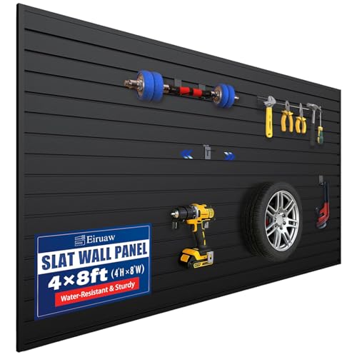 Slat Wall Paneling 4'x8' Black Slatwall Panels - Heavy Duty PVC Garage Organizer, Industrial-Grade Moisture-Resistant Easy DIY Install for Garage, Tool, Retail, Bike Storage & Organization by Eiruaw