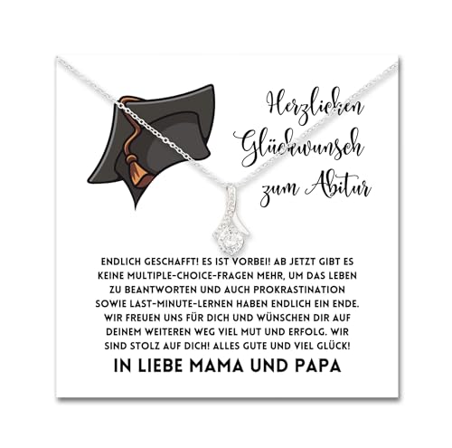 2026 Abitur Doppelherz Halskette Geschenk mit personalisierter Nachrichtenkarte zum bestandenen Schulabschluss Kette für Mädchen Tochter Nichte und Enkelkind (Schlaufe | Weiß V2 | Standard Box)