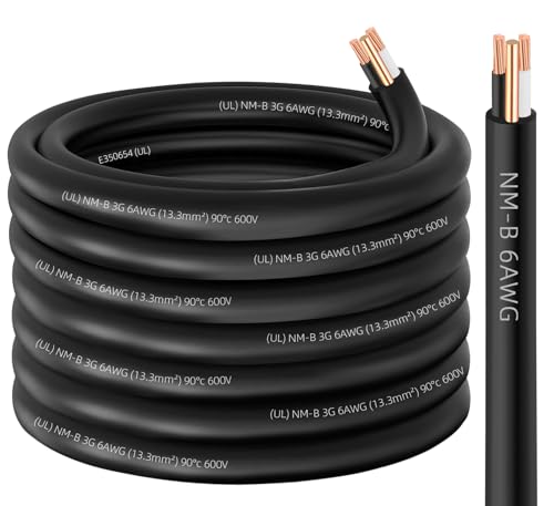 NM-B 6/2 Wire with Ground 50FT 6/2 6 Gauge Wire Copper 6 AWG 2 Conductor Non-Metallic Sheathed 6/2 W/G NMB Cable Stranded Indoor Residential Electrical Wiring for Branch Circuit Switches&Outlets