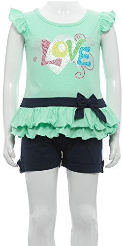 Image of ToBeInStyle Girl's Two Piece Summer Set Cute Tee Top and Matching Shorts Adorable Outfit