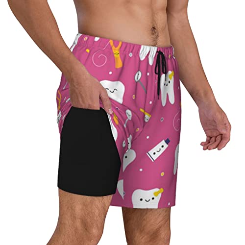 SEAEAGLE Dental Dentist Men's Double Layer Swim Trunks Beach Shorts with Compression Liner Swimwear