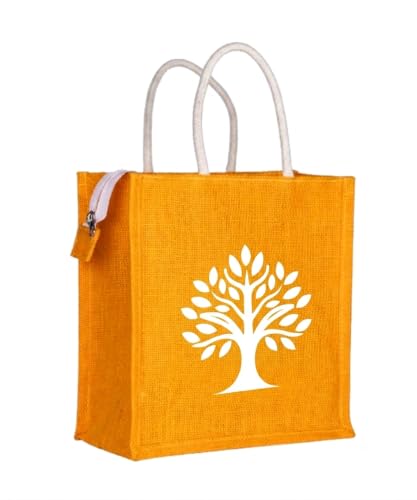 Image of Soman Jute Ecofriendly Return Gift Bags Divine Tree Printed Multicolor bags with Zip Pack of 10 Bags