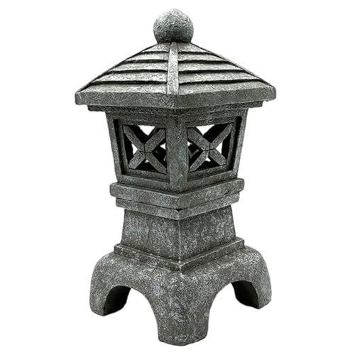 MOUNTTU Lanterna Solare a Forma di Pagoda Giapponese, in Resina Impermeabile, 4, 5x4, 5x9 Pollici, Lanterna Giapponese Decorativa in Pietra per Giardino, Cortile, Prato, Balcone, Pie