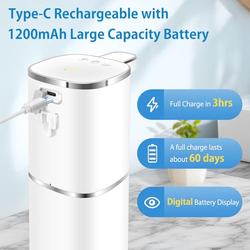 Automatic Liquid Soap Dispenser,Digital Display 9-Level Adjustable Touchless Smart Hand & Dish Soap Dispenser, USB Rechargeable, 13.5oz/400mL Wall Mounted for Bathroom Kitchen, Hotel, Restaurant - Image 5