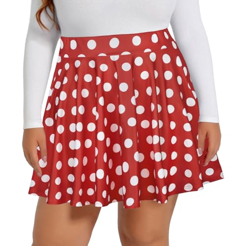 JOELLYUS Plus Size Skirts for Women Summer Pleated Mini Skirt Casual Flowy High Waisted Womens Short Skirts(Red Polka Dot,5XL)