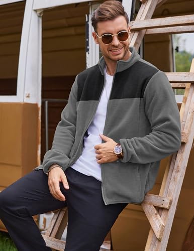 Image of COOFANDY Men Polar Fleece Jacket Lightweight Full Zip Jacket Casual Outdoor