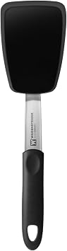 WAGENSTEIGER 315mm x 75mm Silicone Flat Food Turner, Non-Scratch Cooking Spatula, Durable Stainless Steel Handle, Soft Touch Grip, Flexible Flipper Perfect for Grilled Fish, Vegetables, Omelets, Black