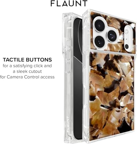 Image of FLAUNT Official Square iPhone 17 Pro Case - Brown Abalone | Phone Cover for iPhone 17 Pro - Compatible with MagSafe and Wireless Charging - Drop-Tested Shockproof Designer Hard Cover