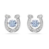 Swarovski Pendientes de botón Symbolica, Talla redonda, Pavé, Herradura, Azules, Baño de rodio