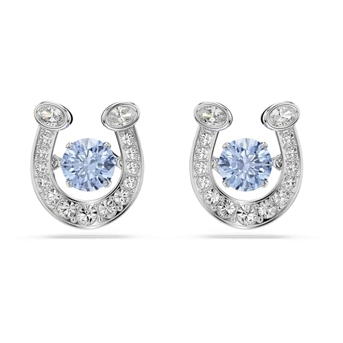 Swarovski Symbolica Stud Earrings, Round Cut, Pavé, Horse Shoe, Blue, Rhodium Plated