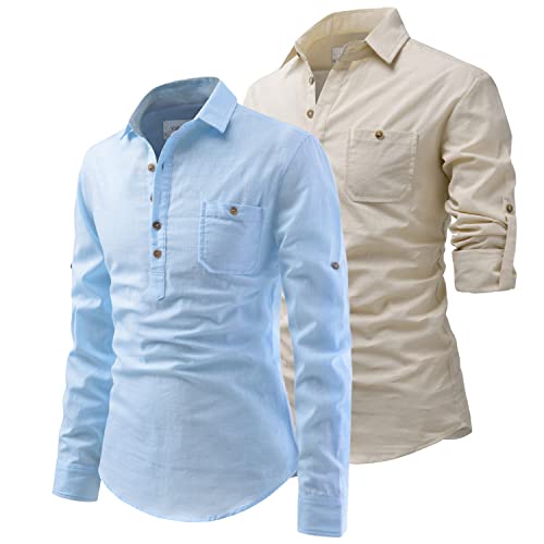 Image of Vida Loca Men Cotton Full Sleeve Casual Spread Collor Slim Fit Short Kurta for Men and Boys (Pack of 2)