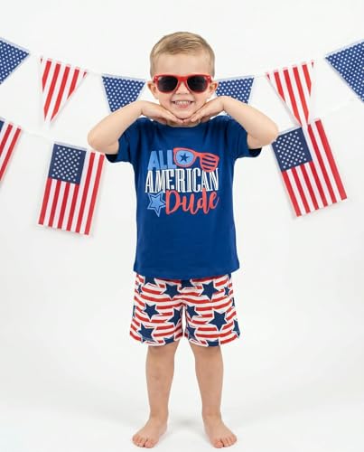 Image of Boys 2pc Shorts Set Outfit Short Sleeve Shirt with Bold Applique Print and Shorts
